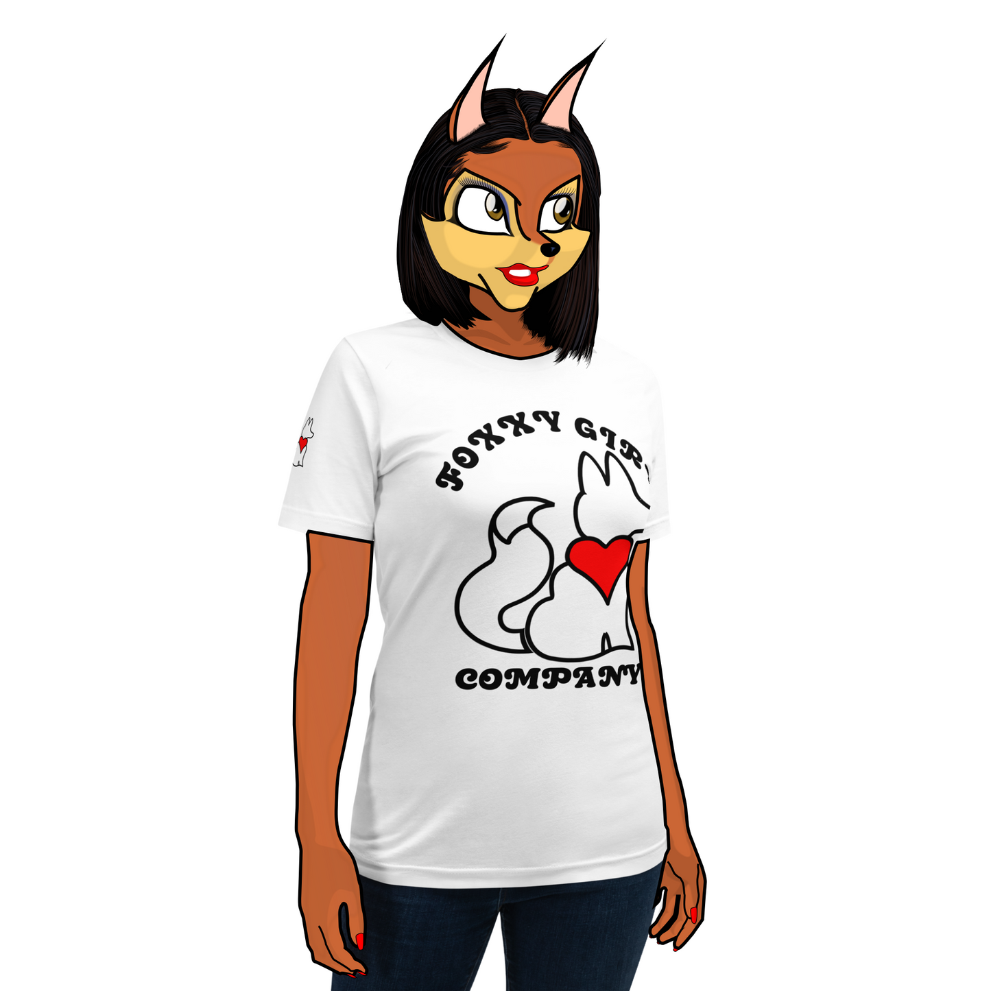 Front view of white BOLD La FILLE FOXXY LOGO women’s graphic tee by Foxxy Girl.