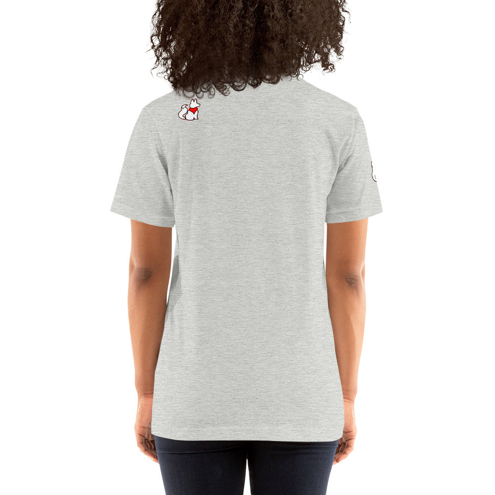 Back view of heather FOXXES football helmet women’s graphic tee by Foxxy Girl.