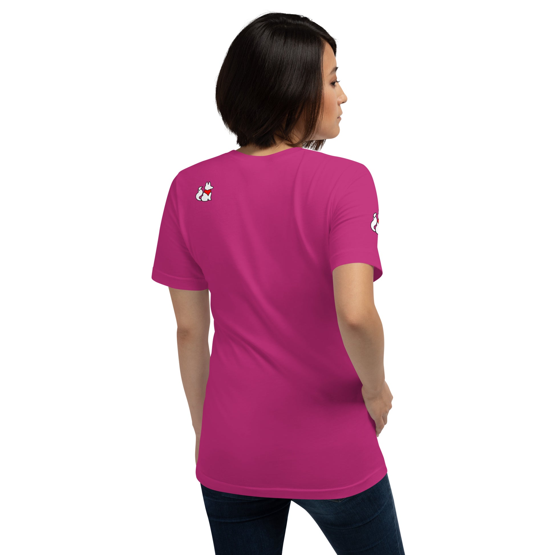 Back view of berry KIMMIE La Fille FOXX women’s graphic tee by Foxxy Girl.