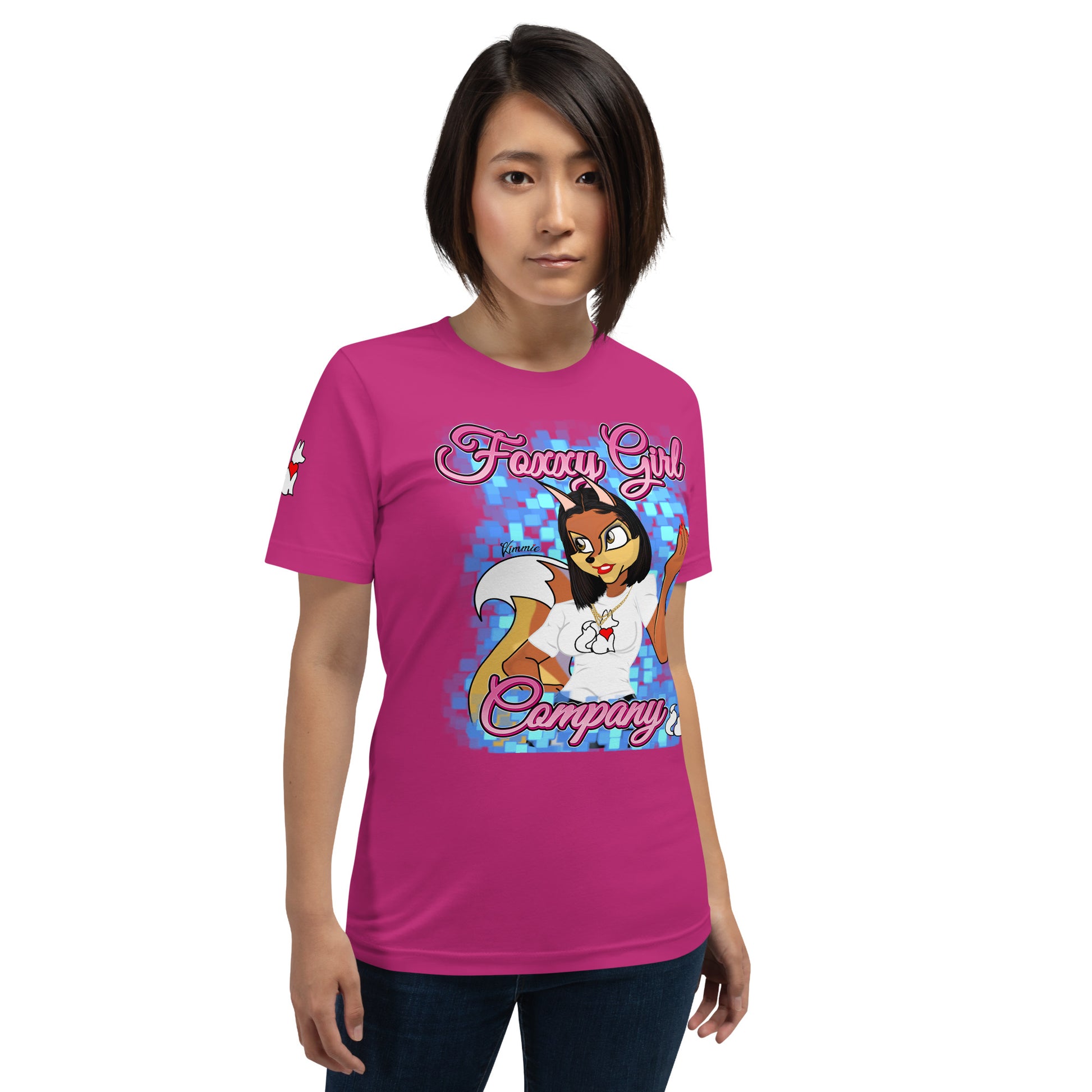 Front view of berry KIMMIE La Fille FOXX women’s graphic tee by Foxxy Girl.