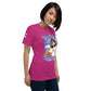 Front right view of berry KIMMIE La Fille FOXX women’s graphic tee by Foxxy Girl.