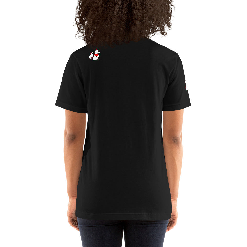 Back view of black FOXXES football helmet women’s graphic tee by Foxxy Girl.