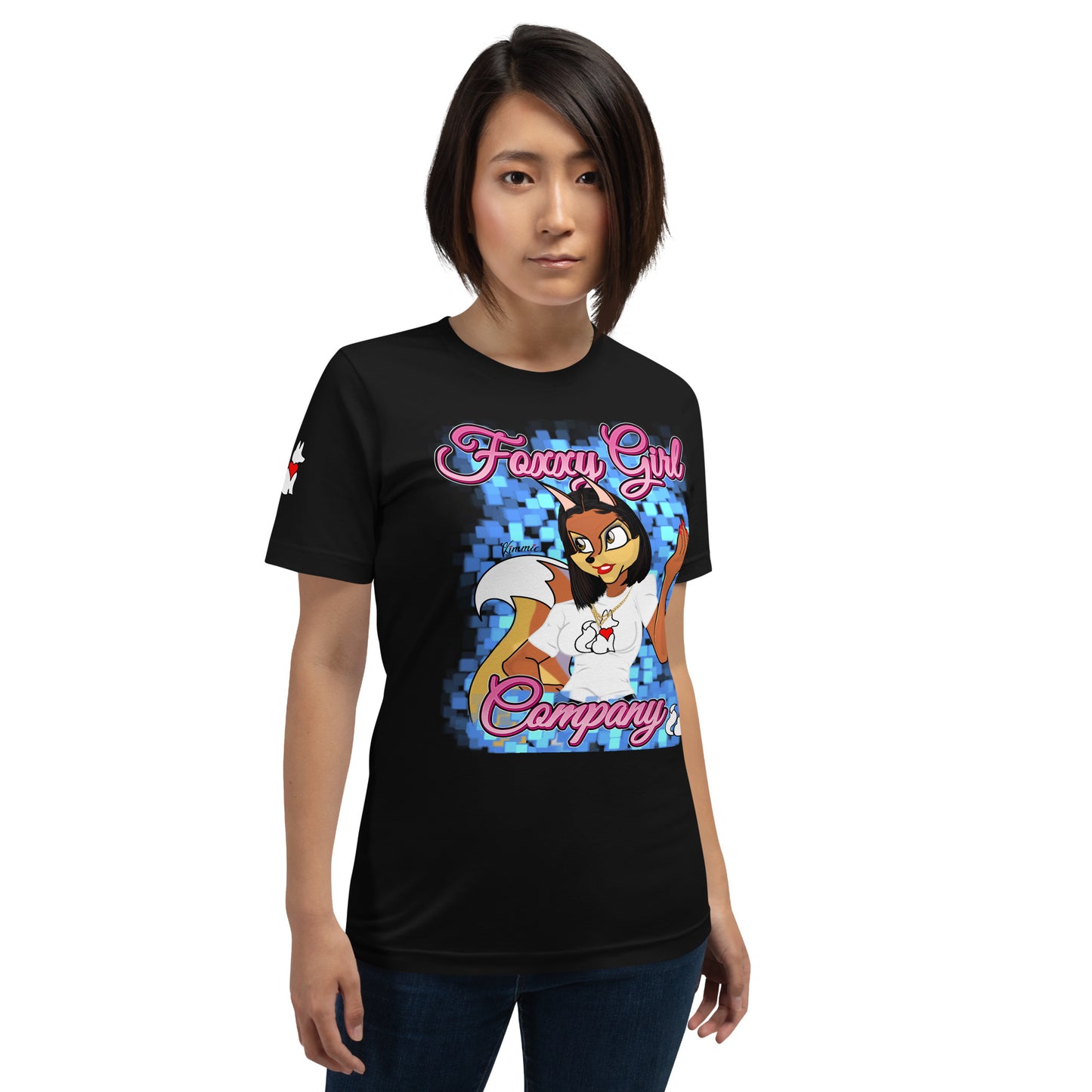 Front view of black KIMMIE La Fille FOXX women’s graphic tee by Foxxy Girl.