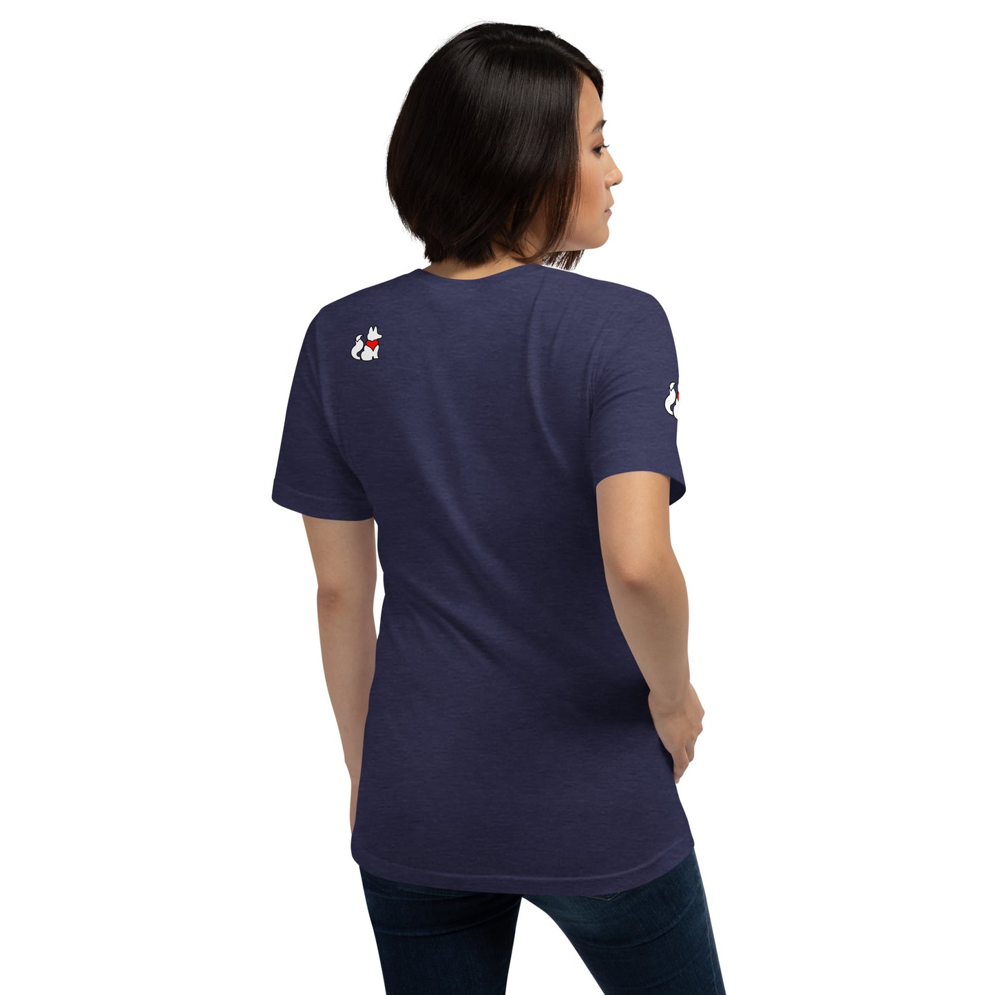 Back view of heather midnight KIMMIE La Fille FOXX women’s graphic tee by Foxxy Girl.