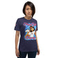 Front view of heather midnight KIMMIE La Fille FOXX women’s graphic tee by Foxxy Girl.