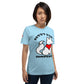 Front view of ocean blue BOLD La FILLE FOXXY LOGO women’s graphic tee by Foxxy Girl.