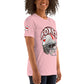 Right front view of pink FOXXES football helmet women’s graphic tee by Foxxy Girl.