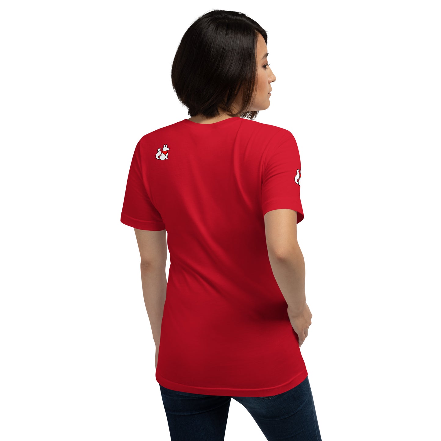 Back view of red BOLD La FILLE FOXXY LOGO women’s graphic tee by Foxxy Girl.