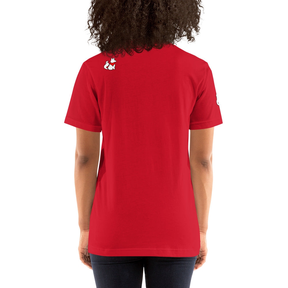 Back view of red FOXXES football helmet women’s graphic tee by Foxxy Girl.