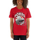 Front view of red FOXXES football helmet women’s graphic tee by Foxxy Girl.