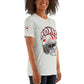 Right front view of silver FOXXES football helmet women’s graphic tee by Foxxy Girl.