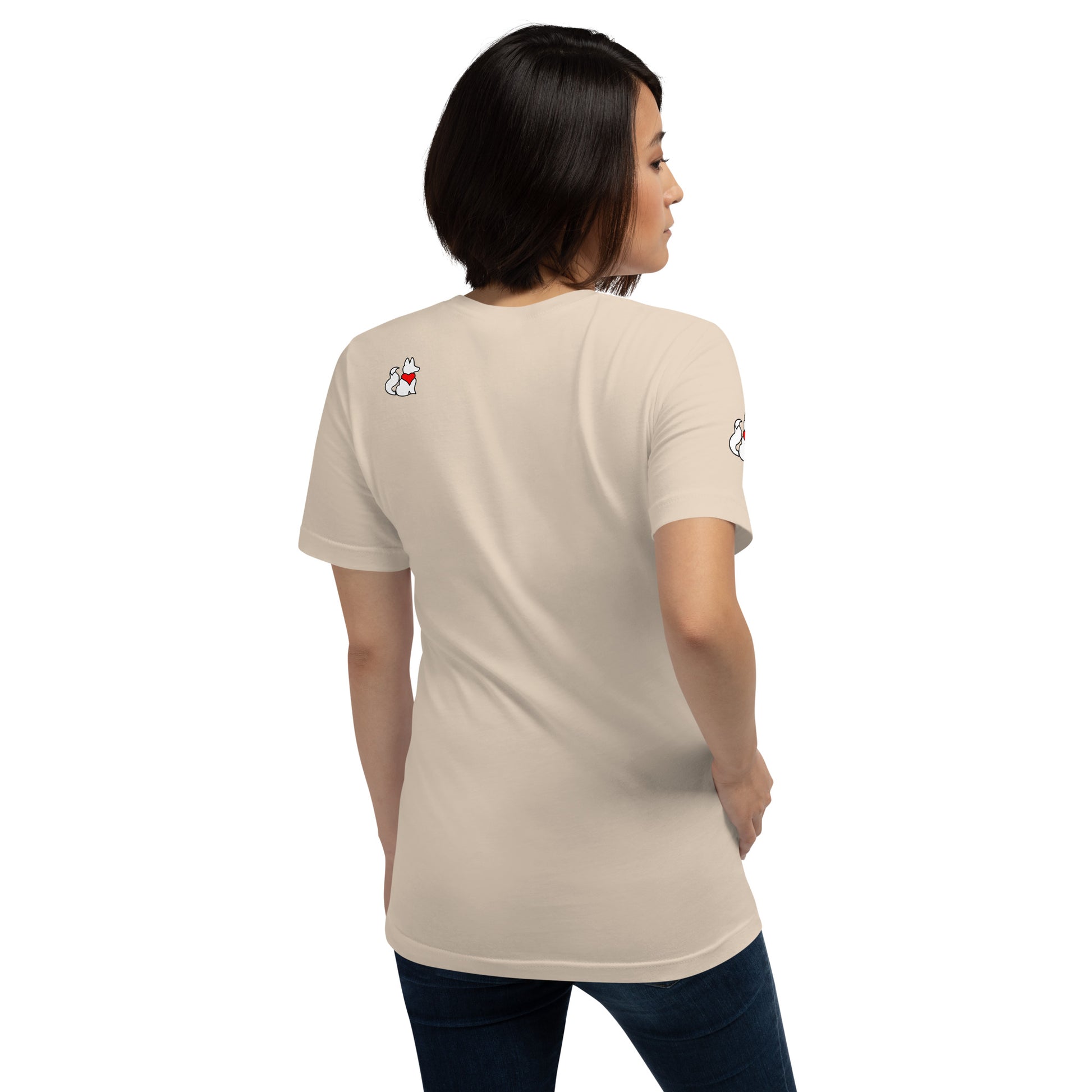 Back view of soft cream KIMMIE La Fille FOXX women’s graphic tee by Foxxy Girl.