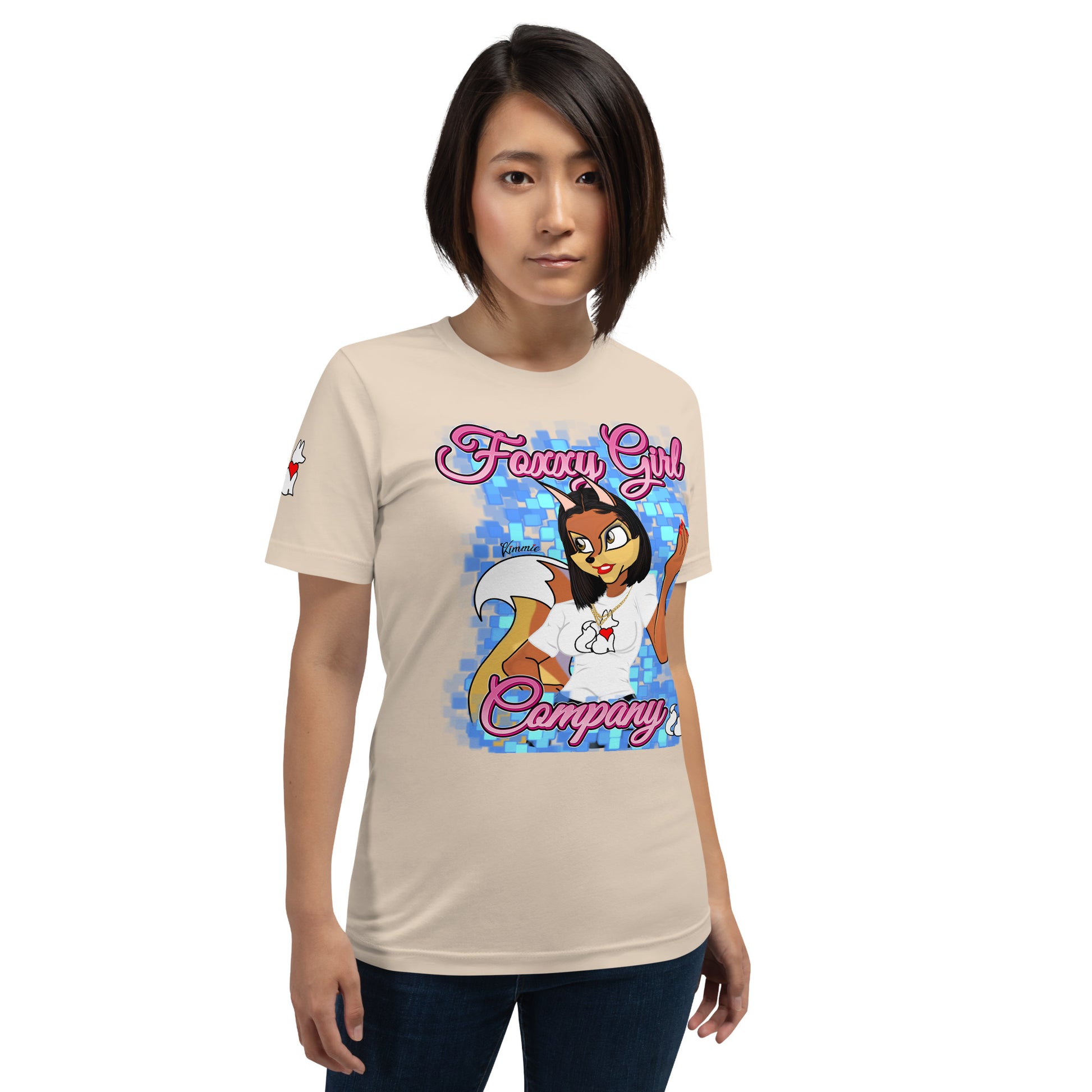 Front view of soft cream KIMMIE La Fille FOXX women’s graphic tee by Foxxy Girl.