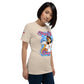 Front right view of soft cream KIMMIE La Fille FOXX women’s graphic tee by Foxxy Girl.