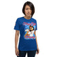 Front view of true royal KIMMIE La Fille FOXX women’s graphic tee by Foxxy Girl.