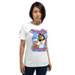 Front view of white KIMMIE La Fille FOXX women’s graphic tee by Foxxy Girl.