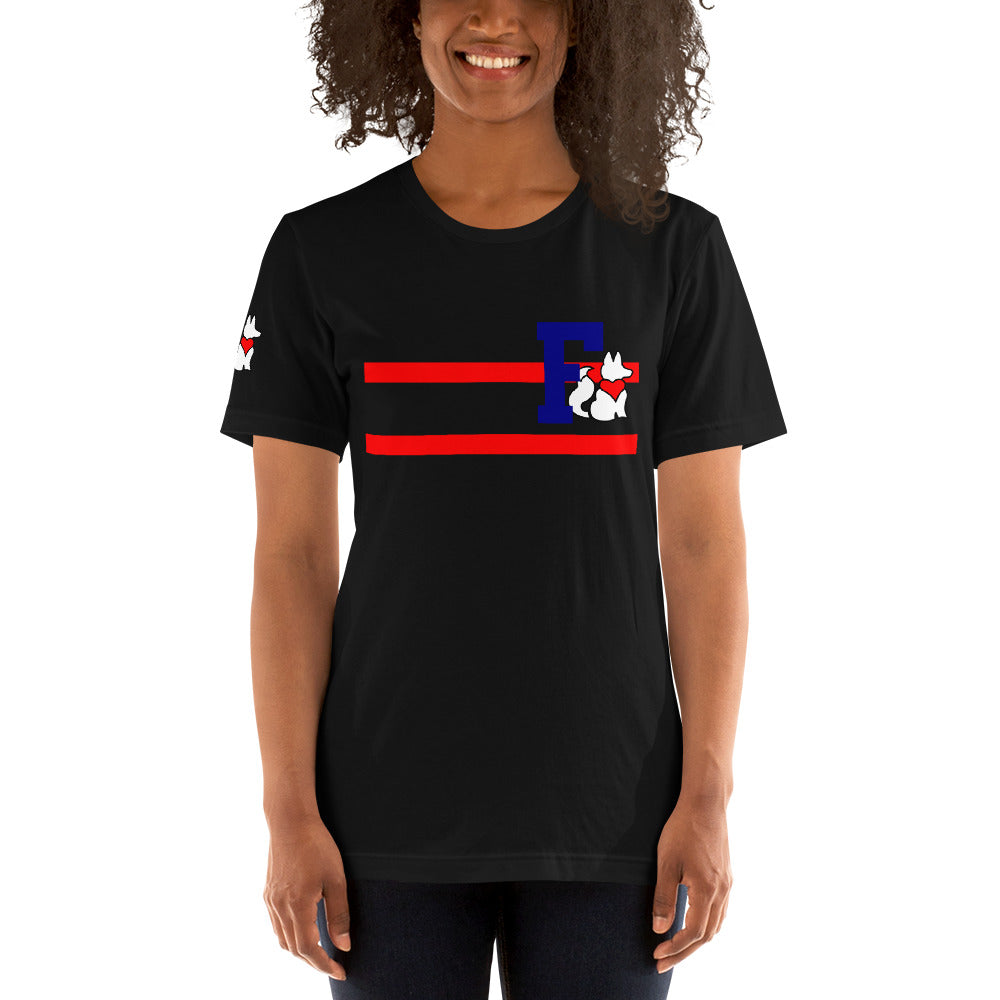 Front view of black THE F women’s graphic tee by Foxxy Girl.