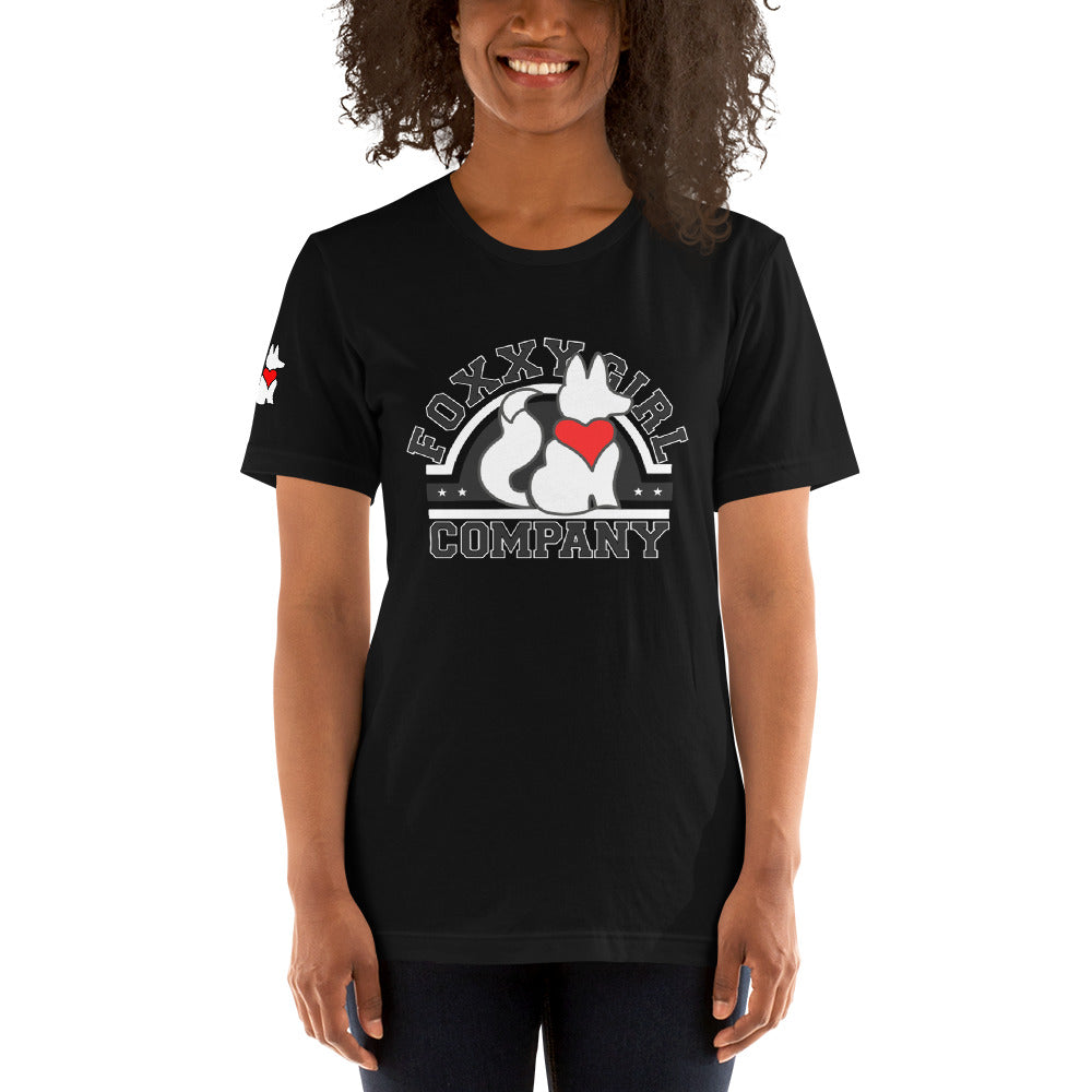 Front view of black FOXXY CANDIDATE women’s graphic tee by Foxxy Girl.