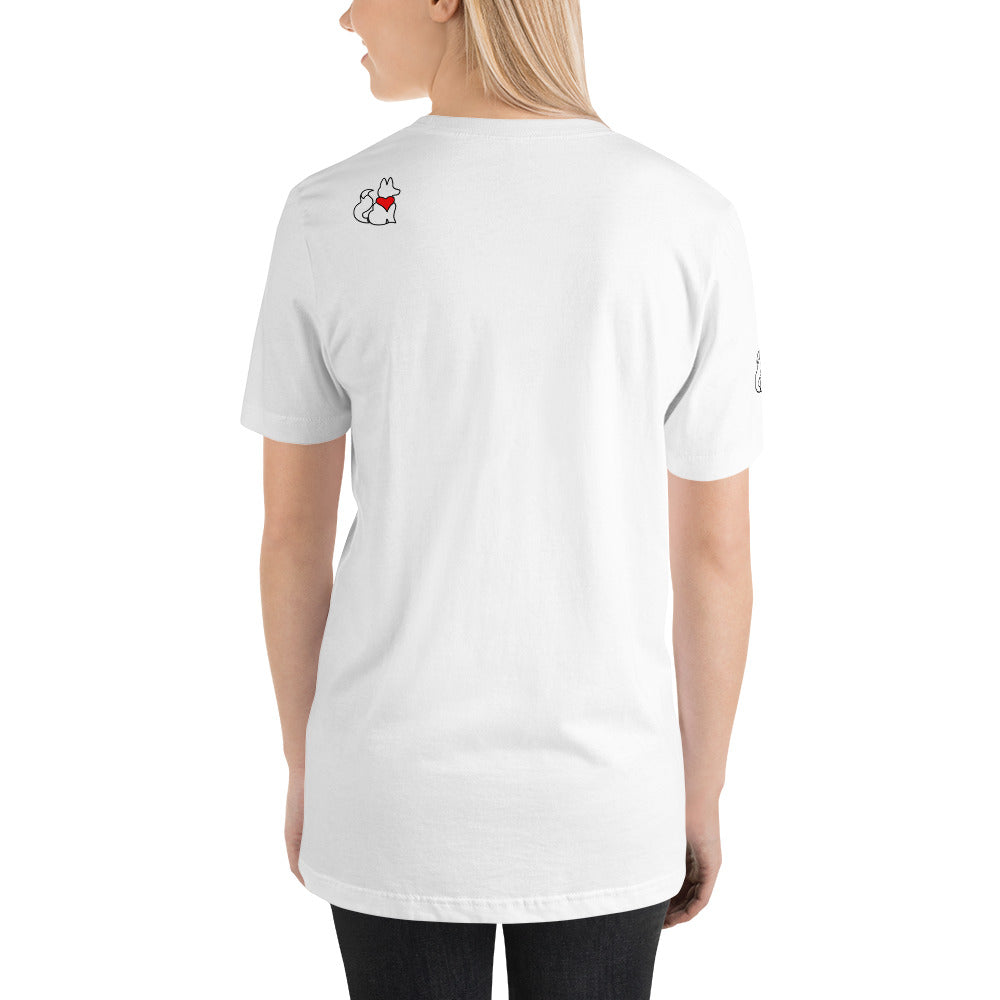 Back view of white LOGO FOXXY women’s graphic tee by Foxxy Girl.