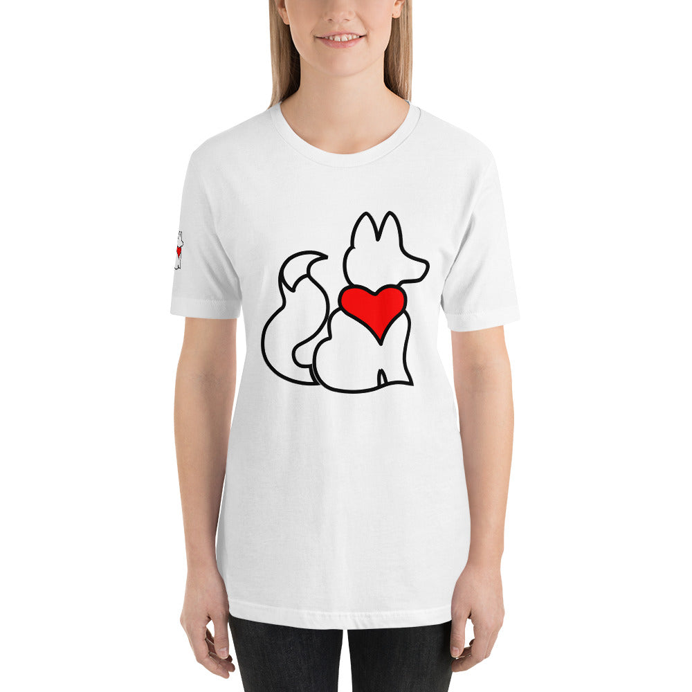 Front view of white LOGO FOXXY women’s graphic tee by Foxxy Girl.