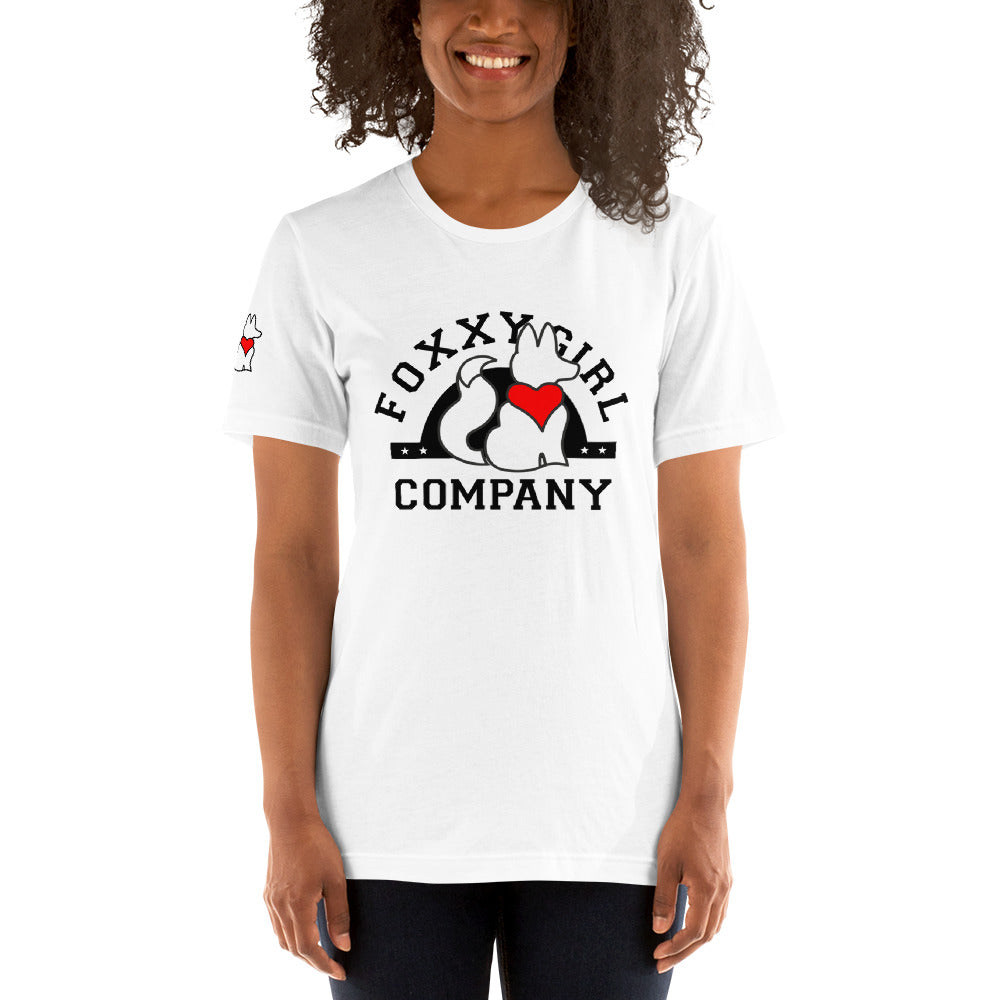 Front view of white FOXXY CANDIDATE women’s graphic tee by Foxxy Girl.